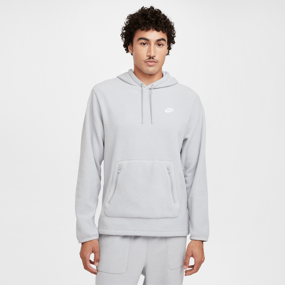 Nike Club Men's Winterized Pullover Hoodie Light Smoke Grey/Pure/White