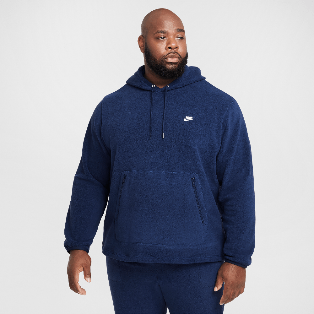 Nike Club Men's Winterized Pullover Hoodie Midnight Navy/White