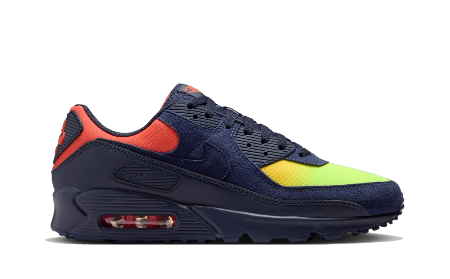 Nike Air Max 90 Blackened Blue Lemon Venom Hyper Crimson Gradient