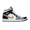 Jordan 1 Mid Patent Black White Gold
