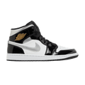 Jordan 1 Mid SE Patent Black White Metallic Silver Metallic Gold
